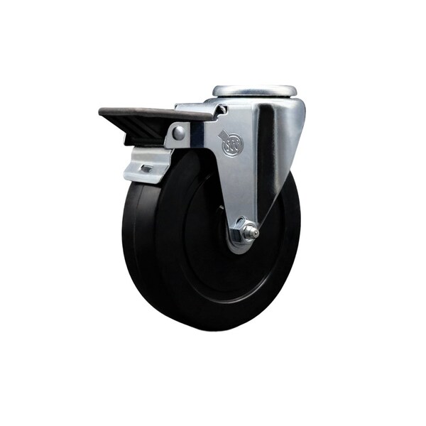 5'' Soft Rubber Wheel Swivel Bolt Hole Caster with Posi Lock Brake